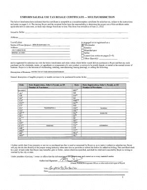Fillable Online UNIFORM SALES & USE TAX RESALE CERTIFICATE ... Fax ...
