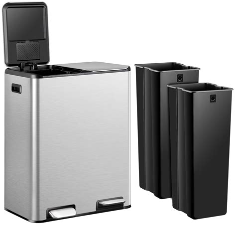 F2C 16 Gallon(60L) Dual Trash Can,Stainless Steel Step-on Kitchen ...