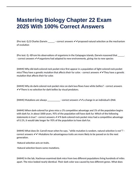 Mastering Biology Chapter 22 Exam 2025 With 100% Correct Answers ...