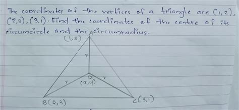 find the coordinates of the centre of its circumcircle and the ...