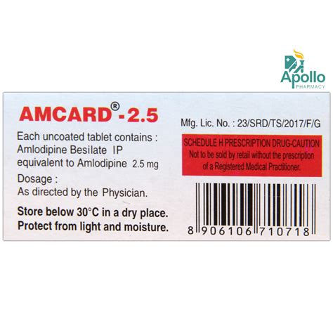 AMCARD 2.5MG TABLET Price, Uses, Side Effects, Composition - Apollo ...