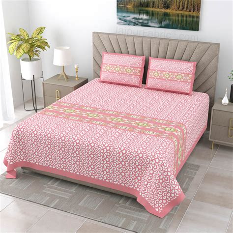 Pink Ethnic Pure Cotton King Size Double BedSheet – JaipurFabric®