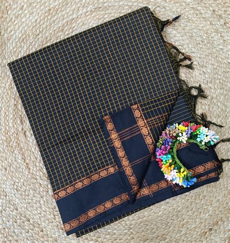 Retta Petta Black Kalyani Cotton Zari Checked Saree with Blouse – Trad ...