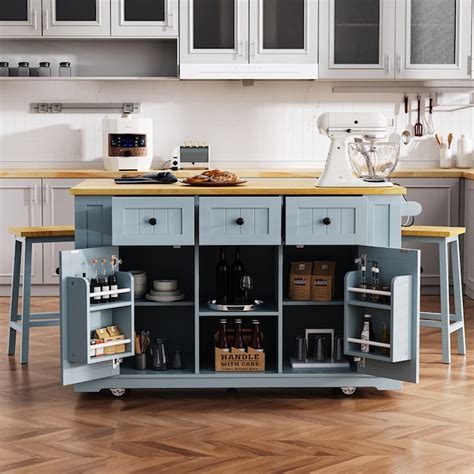 Fun Orange Blue MDF Base with MDF Wood Top Rolling Kitchen Island ( 53. ...