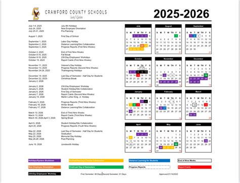 2025-2026 School Calendar | Crawford County Primary