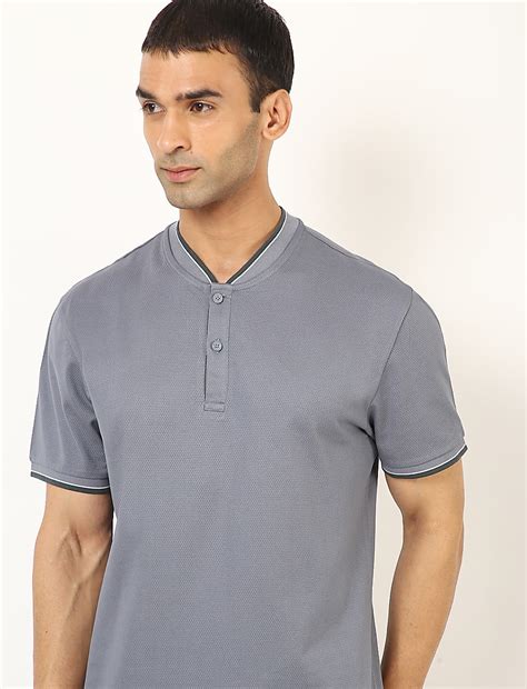 Buy Pure Cotton Self Design Henley Neck T-Shirt at Marks & Spencer