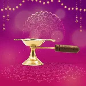Brass Loban Burner Aarti Harathi Diya Stand with Wooden Handle for Poo ...