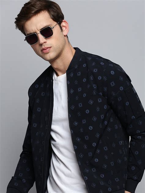 SHOWOFF Men's Mandarin Collar Solid Navy Blue Open Front Jacket