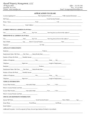 2022-2026 Form NC Russell Property Management Application to Lease ...