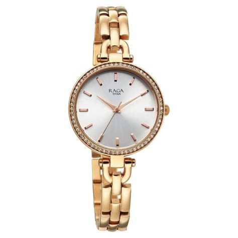 Buy Online Titan Raga Showstopper Quartz Analog Silver Dial Rose Gold ...