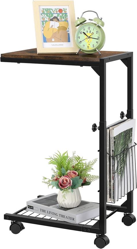 C Shaped Side Table with Wheels End Table for Small Spaces C Table ...