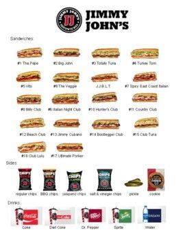 Jimmy John's Picture Menu | Jimmy johns, Jimmy john menu, Recipes