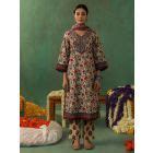 Off White Lavender Printed Cotton Kurta with Pants - Set of 2