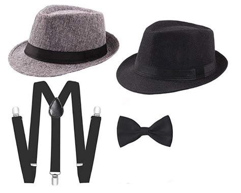 CLOTHERA Black Suspender and Bow Tie Set with 1 Black and 1 Grey Hat ...