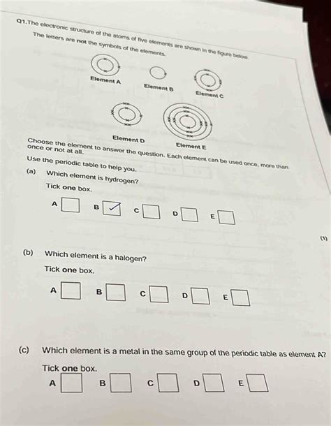 Solved: Q1.The electronic structure of the atoms of five elements are ...