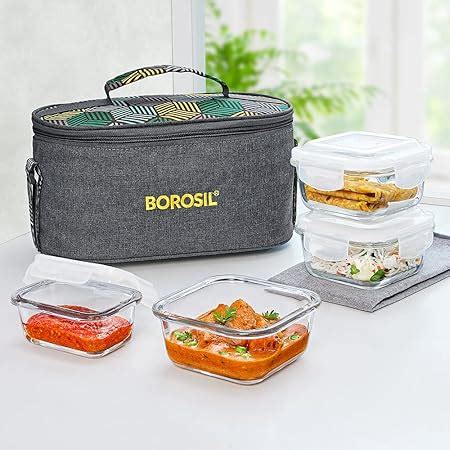 Buy Borosil Prime Universal Glass Microwave Safe Lunch Box (320 ml Sq ...