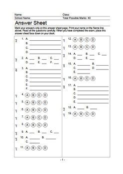 Atomic Structure / Atoms Science exam 40 points with Answer Sheet and Key