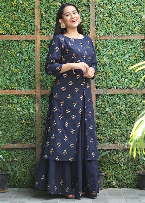 Get Midnight Blue Slit Tunic & Skirt Co-ord Set at ₹ 1899 | LBB Shop