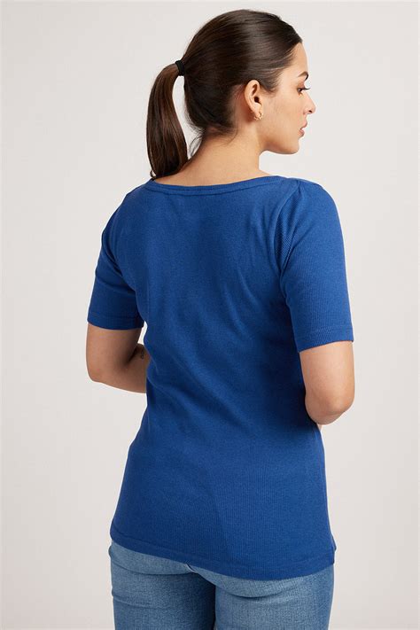 Explore Womens T-Shirt | The Rib Boat Neck Tee Cobalt Blue