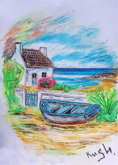 House by the sea Drawing by Viktoriia Kush | Saatchi Art