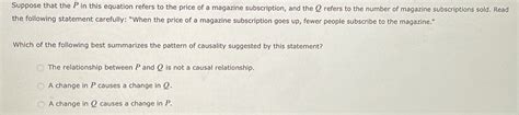 Solved: Suppose that the P in this equation refers to the price of a ...