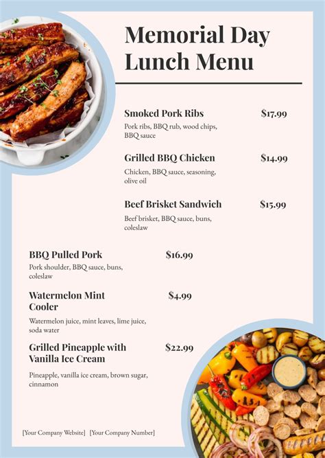 Free Memorial Day Lunch Menu Template to Edit Online
