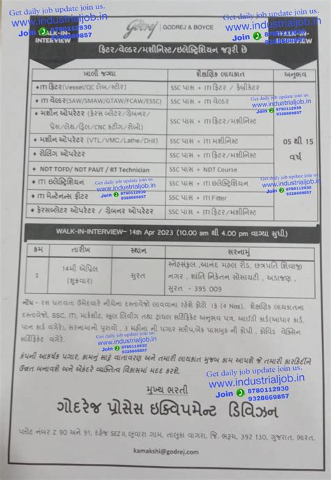 Godrej Process Equipments Limited Dahej Bharuch Job vacancy Walk in ...