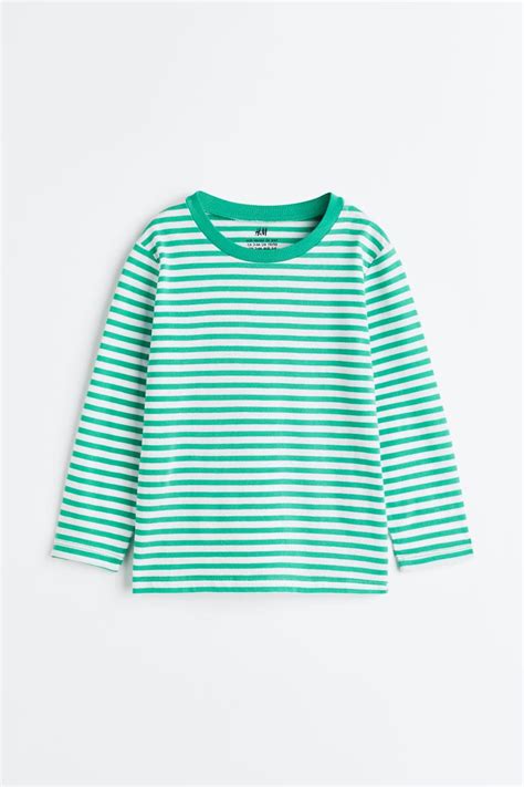 Long-sleeved T-shirt - Bright green/Striped - Kids | H&M IN