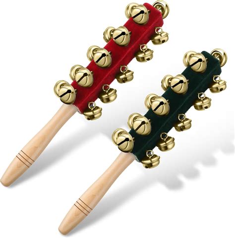 Amazon.com: Cindeer 2 Pcs Christmas Hand Sleigh Bells Wooden Handle ...