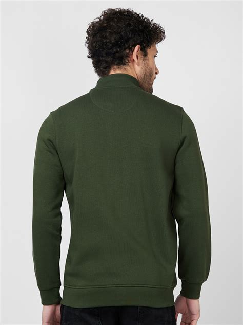 Buy Spykar High Neck Full Sleeve Olive Green Sweatshirt Online