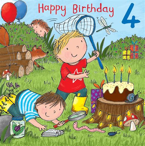 Twizler 4th Birthday Card For Boy with Outdoors Fun – Age 4 Birthday ...