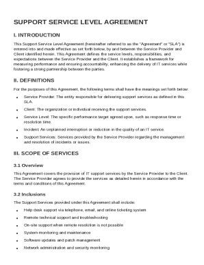 Support Service Level Agreement Template - Fill and Sign Printable ...