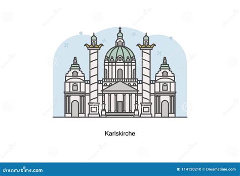 Vector Line Illustration of Karlskirche St. Charles Church, Vienna, Austria. Stock Vector ...