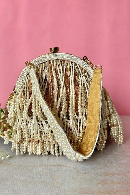 Buy Gold Pearls Silk Embellished Potli Bag by Nayaab By Sonia Online at ...