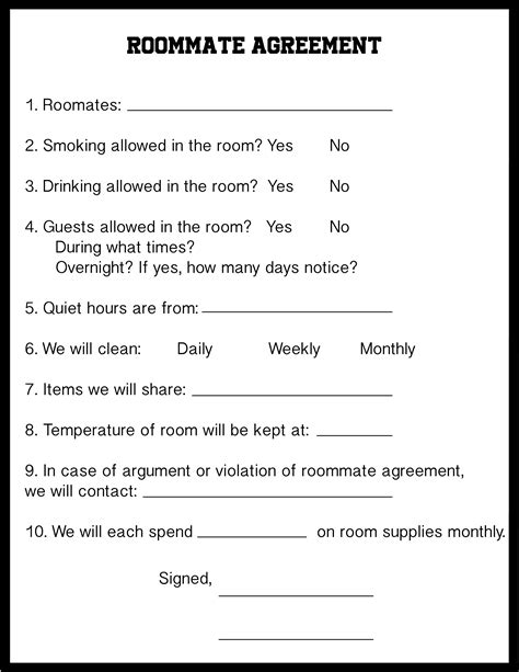 Roommate Agreement Template Free - Employee Onboarding Template