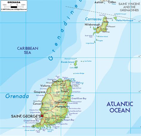 Large detailed road and physical map of Grenada. Grenada large detailed ...