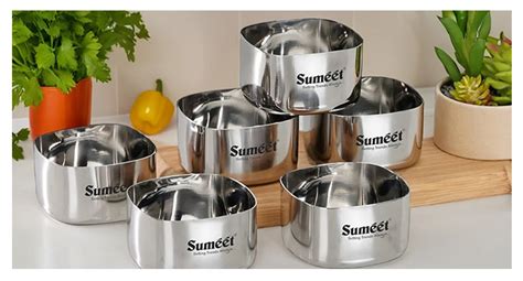 Sumeet Heavy Gauge Stainless Steel Square Bowl/Wati/Katori with Mirror ...