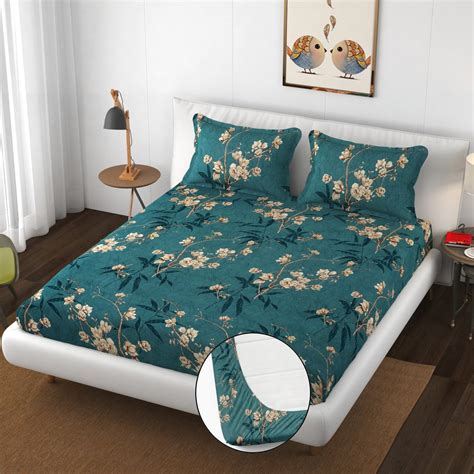 Buy BSB HOME Cotton Rich 160tc Elastic Fitted Bedsheets with 2 Pillow ...