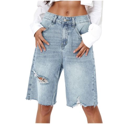 Customer reviews for Denim Shorts for Women Bermuda with Pockets Mid ...