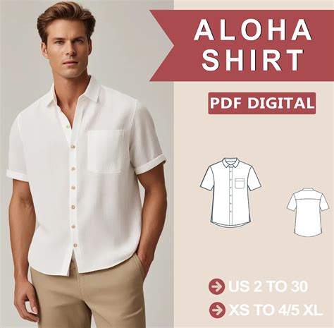 Men's Aloha Shirt Sewing Pattern, Pocket Shirt, Plus Size XS-7XL (PDF ...