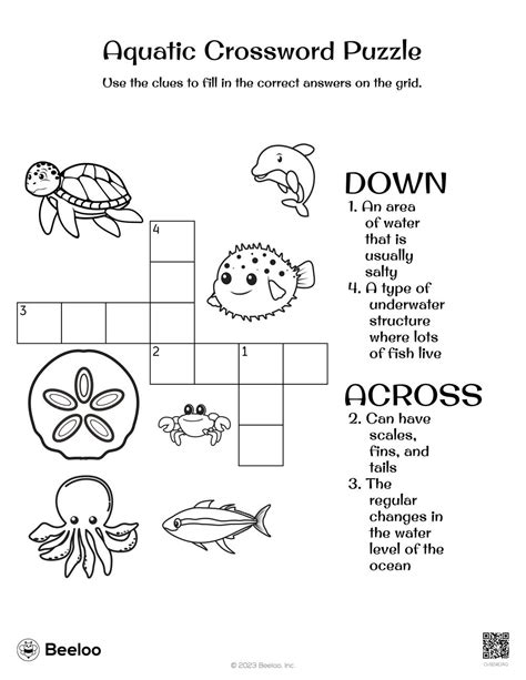 Aquatic Crossword Puzzle • Beeloo Printable Crafts and Activities ...