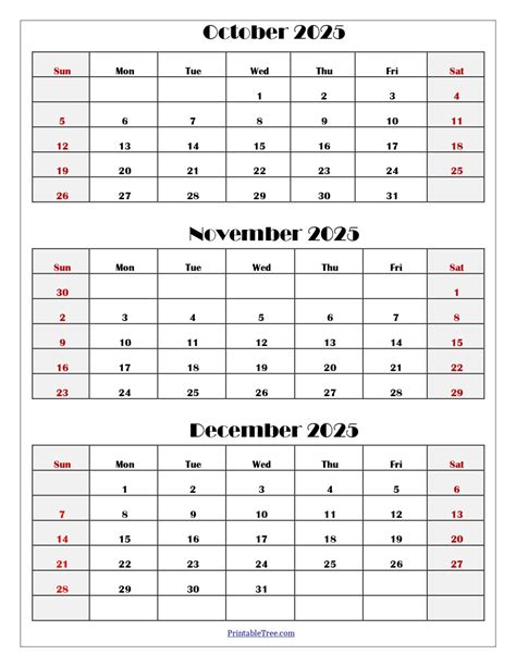 October to January 2026 Calendar Printable PDF | Four Months Calendar