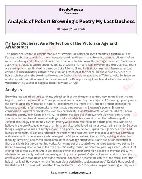 Analysis of Robert Browning's Poetry My Last Duchess Free Essay Example