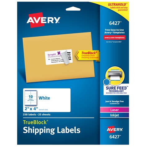 Avery TrueBlock Shipping Labels, Sure Feed Technology, Permanent ...
