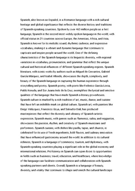 Course hero gtp - An essay about what Spanish is - Spanish, also known ...