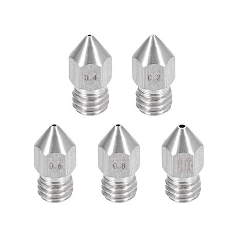 uxcell 5pcs 3D Printer Nozzle,Stainless Steel MK8 Nozzle 0.2mm,0.4mm,0 ...