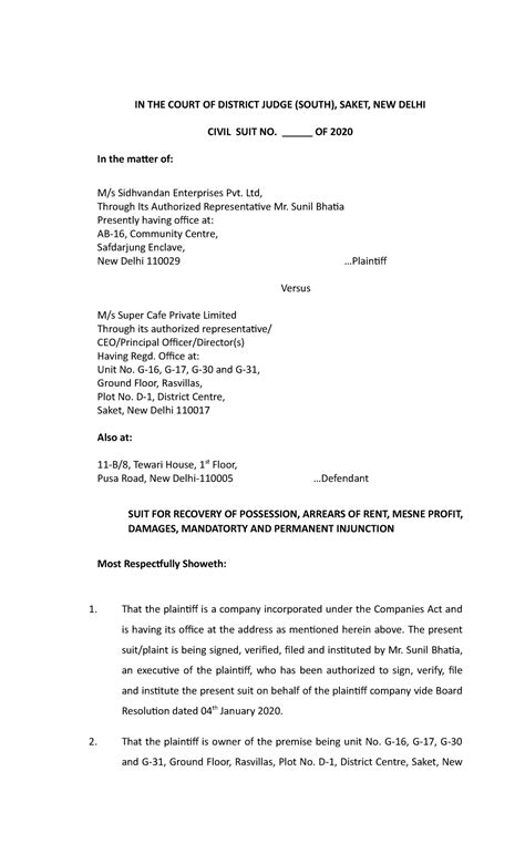 Sample Eviction Suit Eviction Suit - IN THE COURT OF DISTRICT JUDGE ...