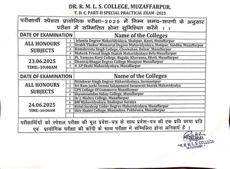 TDC Part-2 Special Examination- 2025 Practical "Date Sheet" | Dr. R. M ...