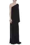 Buy Black Viscose, Cotton Asymmetric Neck Slit Gown With Overlay For ...