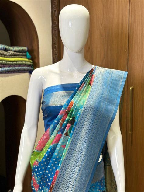 Dark Blue Banarasi Ombre Print Saree New Collection